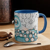 Blue Teal Octopus Vintage Map On White Art Accent Coffee Mug 11Oz