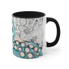 Blue Teal Octopus Vintage Map On White Art Accent Coffee Mug 11Oz