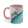 Blue Teal Octopus Vintage Map On White Art Accent Coffee Mug 11Oz