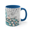 Blue Teal Octopus Vintage Map On White Art Accent Coffee Mug 11Oz