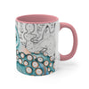 Blue Teal Octopus Vintage Map On White Art Accent Coffee Mug 11Oz