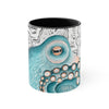 Blue Teal Octopus Vintage Map On White Art Accent Coffee Mug 11Oz Black /