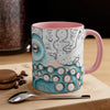Blue Teal Octopus Vintage Map On White Art Accent Coffee Mug 11Oz Pink /