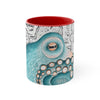 Blue Teal Octopus Vintage Map On White Art Accent Coffee Mug 11Oz Red /