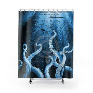 Blue Tentacles Galaxy Vintage Map Shower Curtain 71 × 74 Home Decor