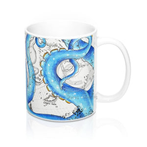 Blue Tentacles Map Nautical Watercolor Art Mug 11Oz