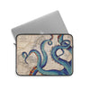 Blue Tentacles Octopus Beige Map Nautical Ink Art Laptop Sleeve