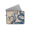 Blue Tentacles Octopus Beige Map Nautical Ink Art Laptop Sleeve