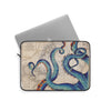 Blue Tentacles Octopus Beige Map Nautical Ink Art Laptop Sleeve