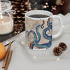 Blue Tentacles Octopus Beige Map Nautical Ink Art Mug 11Oz