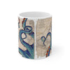 Blue Tentacles Octopus Beige Map Nautical Ink Art Mug 11Oz