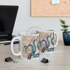 Blue Tentacles Octopus Beige Map Nautical Ink Art Mug 11Oz