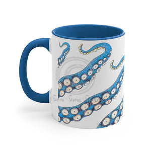 Blue Tentacles Octopus Ink On White Art Accent Coffee Mug 11Oz /