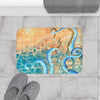 Blue Tentacles Octopus Kraken Abstract Ink Art Bath Mat Home Decor