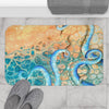 Blue Tentacles Octopus Kraken Abstract Ink Art Bath Mat Home Decor