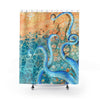 Blue Tentacles Octopus Kraken Abstract Ink Art Shower Curtain 71 × 74 Home Decor