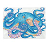 Blue Tentacles Octopus On White Watercolor Art Velveteen Plush Blanket 60 × 80 All Over Prints