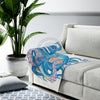 Blue Tentacles Octopus On White Watercolor Art Velveteen Plush Blanket All Over Prints