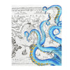 Blue Tentacles Octopus Vintage Map Art Velveteen Plush Blanket 50 × 60 All Over Prints