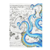 Blue Tentacles Octopus Vintage Map Art Velveteen Plush Blanket 60 × 80 All Over Prints