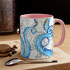 Blue Tentacles Octopus Vintage Map On White Art Accent Coffee Mug 11Oz