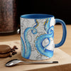 Blue Tentacles Octopus Vintage Map On White Art Accent Coffee Mug 11Oz