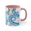 Blue Tentacles Octopus Vintage Map On White Art Accent Coffee Mug 11Oz