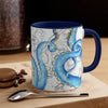 Blue Tentacles Octopus Vintage Map On White Art Accent Coffee Mug 11Oz