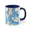 Blue Tentacles Octopus Vintage Map On White Art Accent Coffee Mug 11Oz