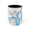 Blue Tentacles Octopus Vintage Map On White Art Accent Coffee Mug 11Oz Black /