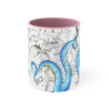 Blue Tentacles Octopus Vintage Map On White Art Accent Coffee Mug 11Oz Pink /