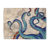 Blue Tentacles Octopus Vintage Map Watercolor White Velveteen Plush Blanket 30 × 40 All Over Prints