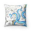 Blue Tentacles Vintage Map Ii Square Pillow Home Decor