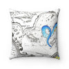 Blue Tentacles Vintage Map Square Pillow 14X14 Home Decor