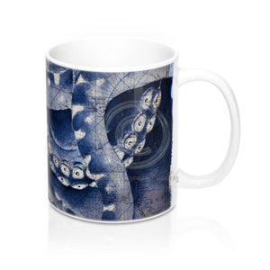 Blue Tentacles Vintage Map Watercolor Art Mug 11Oz