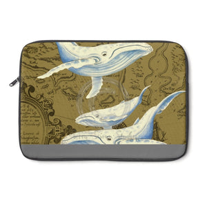 Blue Whales Family Vintage Map Mustard Laptop Sleeve 13