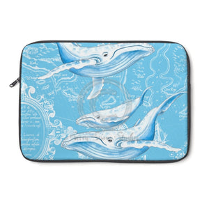 Blue Whales Family Watercolor Vintage Map Laptop Sleeve 13