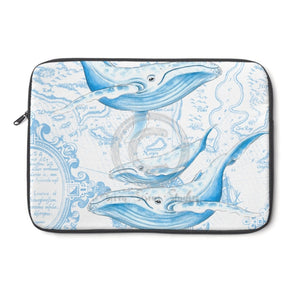 Blue Whales Family Watercolor Vintage Map Laptop Sleeve 13