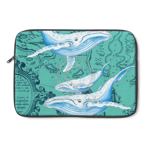 Blue Whales Vintage Map Teal Laptop Sleeve 13