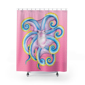 Blue Yellow Octopus Pink Shower Curtain 71X74 Home Decor