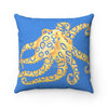 Blue Yellow Octopus Stained Glass Art Square Pillow 14X14 Home Decor