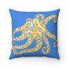 Blue Yellow Octopus Stained Glass Art Square Pillow Home Decor