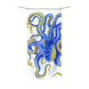 Blue Yellow Octopus Watercolor Art On Black Polycotton Towel Beach 36X72 Home Decor