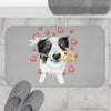 Border Collie Hearts Love Grey Watercolor Bath Mat Home Decor