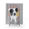 Border Collie Hearts Love Grey Watercolor Shower Curtain 71 × 74 Home Decor