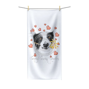 Border Collie Hearts Love Watercolor Polycotton Towel 30 × 60 Home Decor