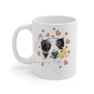 Border Collie Hearts Love White Watercolor Mug 11Oz