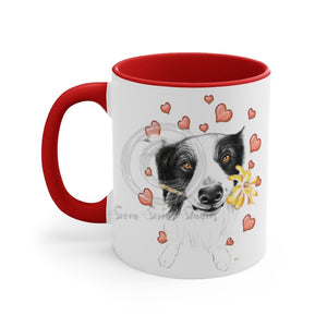 Border Collie Hearts On White Art Accent Coffee Mug 11Oz Red /