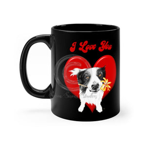 Border Collie Love Watercolor Black Mug 11Oz Mug