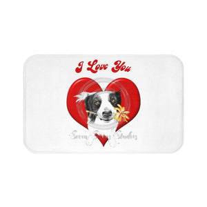 Border Collie Love Watercolor White Bath Mat 34 × 21 Home Decor